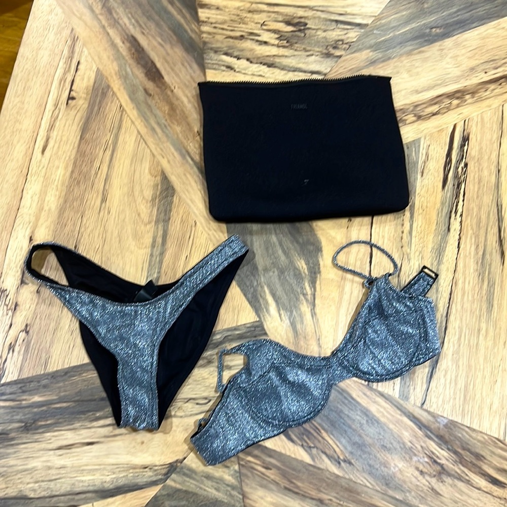 Triangle metallic sparkly bikini NEVER WORN with matching pouch